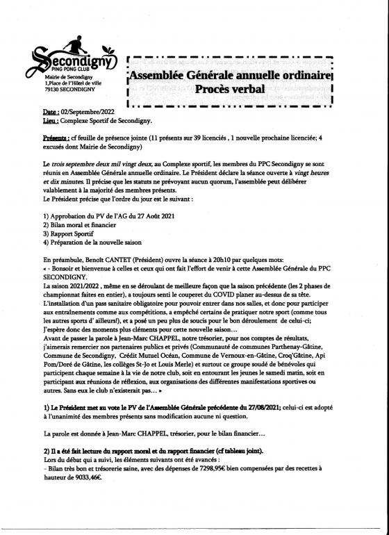 Procès Verbal de l'Assemblée Générale Annuelle Ordinaire 2022
